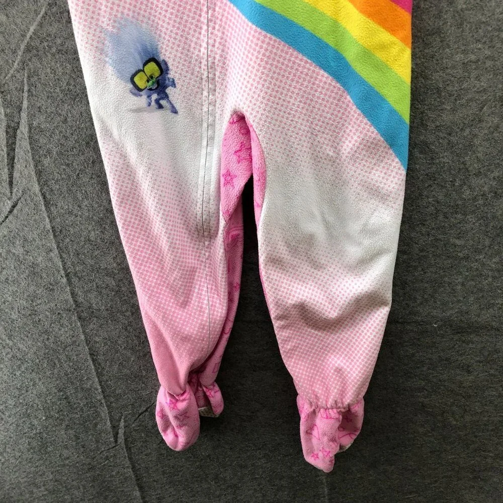 Trolls Girls 5T Fleece Pajamas Jumpsuit Pink Long Sleeve One Piece‎ Zip